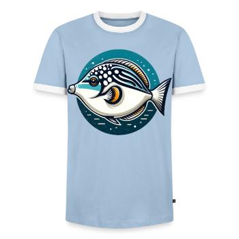 Tropischer Meeresfisch in Retro-Optik - Männer Kontrast-T-Shirt - Hellblau/Weiß  - Vorne - AI Model Female 172 light (172cm) & AI Model Male 178 light (178cm)