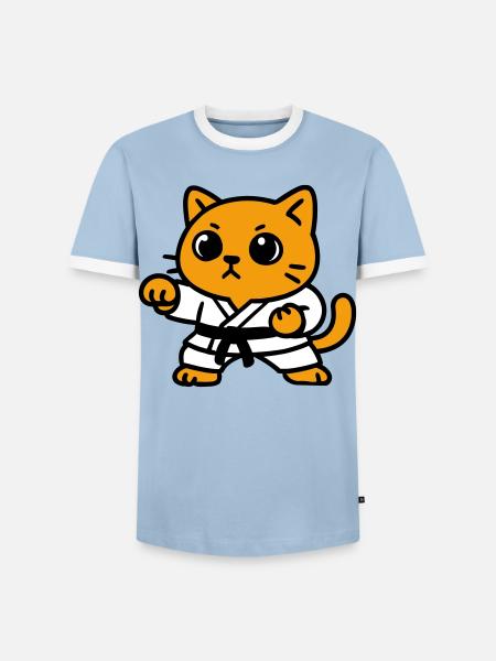 Cat fighter in karate suit - Men's Ringer Shirt - light blue/white 