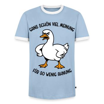 Goose a lot of opinion for so little idea - Men's Ringer Shirt - light blue/white  - Front - AI Model Female 172 light (172cm) & AI Model Male 178 light (178cm)