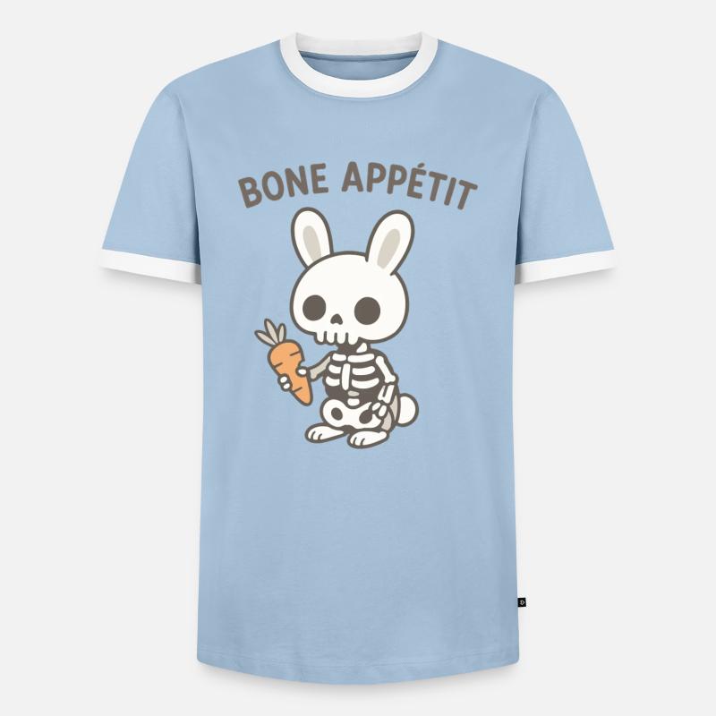 Bone Appetit Skeleton Bunny - Men's Ringer Shirt - light blue/white 
