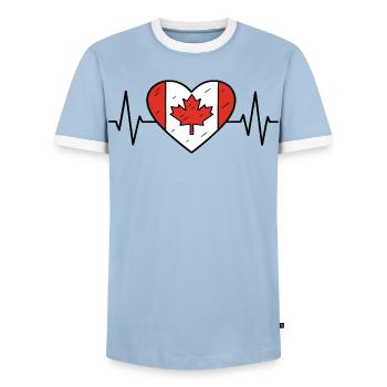 Kanada Heartbeat Line Flagge Liebe Reisen Design - Männer Kontrast-T-Shirt - Hellblau/Weiß  - Vorne - AI Model Female 172 light (172cm) & AI Model Male 178 light (178cm)