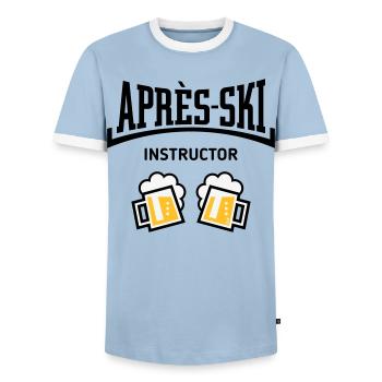 Après-Ski Instructor (Bier Apres Ski Konkav POS3C) - Männer Kontrast-T-Shirt - Hellblau/Weiß  - Vorne - AI Model Female 172 light (172cm) & AI Model Male 178 light (178cm)