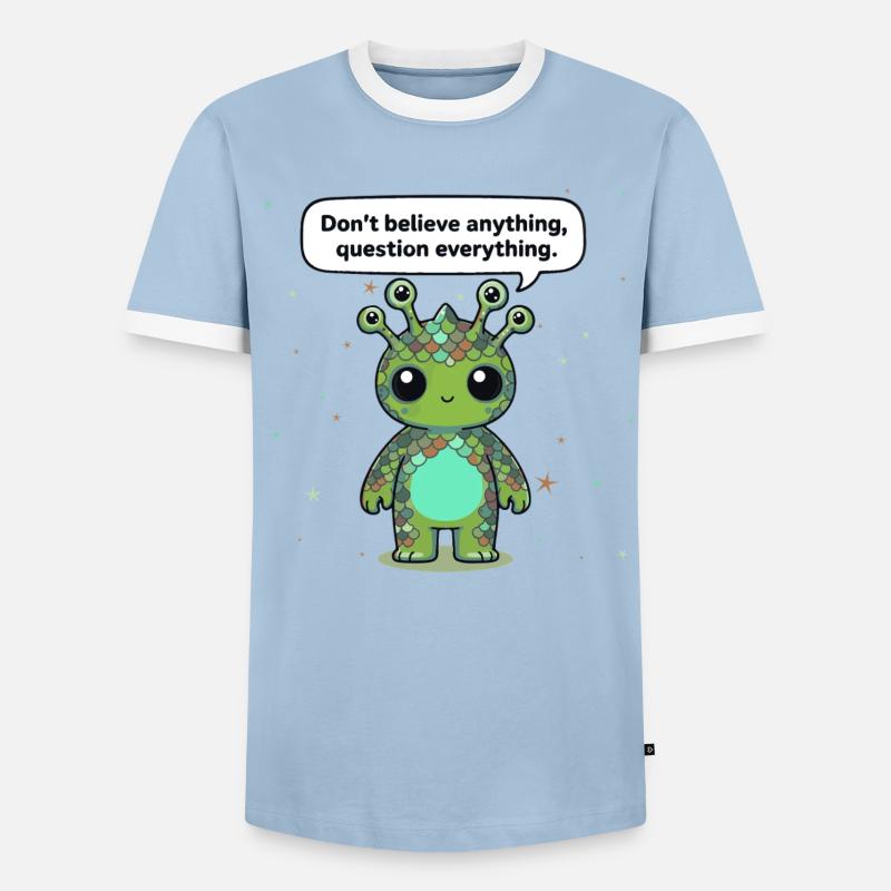 Neugieriges Alien - Statement: Hinterfrage alles - Männer Kontrast-T-Shirt - Hellblau/Weiß 
