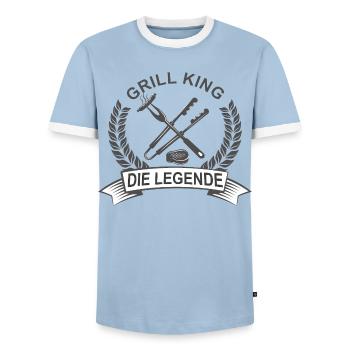Grill King Shirt – BBQ Geschenk für Männer - Männer Kontrast-T-Shirt - Hellblau/Weiß  - Vorne - AI Model Female 172 light (172cm) & AI Model Male 178 light (178cm)