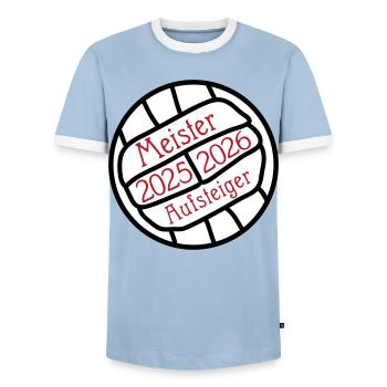 Champion and promoted team 2025/2026 - Men's Ringer Shirt - light blue/white  - Front - AI Model Female 172 light (172cm) & AI Model Male 178 light (178cm)