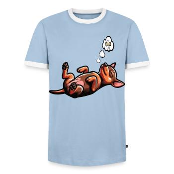 Pinscher miniature Pinscher Pinscher Pinscher Propriétaire Minpin - T-shirt contrasté Homme - bleu clair/blanc  - Devant - AI Model Female 172 light (172cm) & AI Model Male 178 light (178cm)
