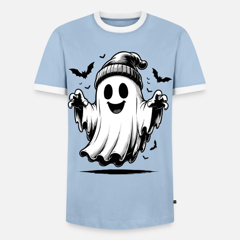 Ghost with knitted hat - Men's Ringer Shirt - light blue/white 