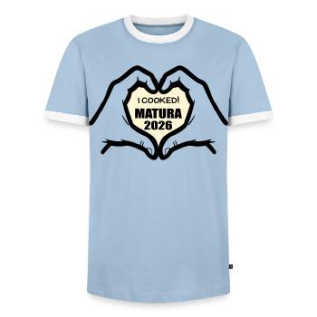 Graduation from high school in 2026 in cooking - Men's Ringer Shirt - light blue/white  - Front - AI Model Female 172 light (172cm) & AI Model Male 178 light (178cm)