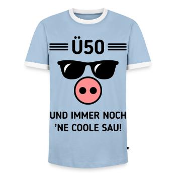 Ü50 Und Immer Noch ’Ne Coole Sau! Cool Geburtstag - Männer Kontrast-T-Shirt - Hellblau/Weiß  - Vorne - AI Model Female 172 light (172cm) & AI Model Male 178 light (178cm)