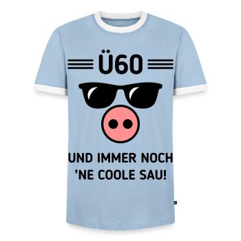 Ü60 Und Immer Noch ’Ne Coole Sau! Cool Geburtstag - Männer Kontrast-T-Shirt - Hellblau/Weiß  - Vorne - AI Model Female 172 light (172cm) & AI Model Male 178 light (178cm)