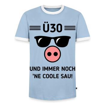 Ü30 Und Immer Noch ’Ne Coole Sau! Cool Geburtstag - Männer Kontrast-T-Shirt - Hellblau/Weiß  - Vorne - AI Model Female 172 light (172cm) & AI Model Male 178 light (178cm)