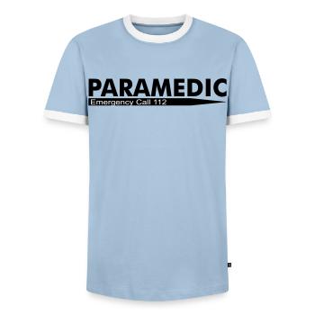 Paramedic Emergency Call 112 - Männer Kontrast-T-Shirt - Hellblau/Weiß  - Vorne - AI Model Female 172 light (172cm) & AI Model Male 178 light (178cm)
