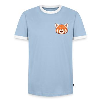 Faultier, der rote Panda, lächelt alle - Männer Kontrast-T-Shirt - Hellblau/Weiß  - Vorne - AI Model Female 172 light (172cm) & AI Model Male 178 light (178cm)