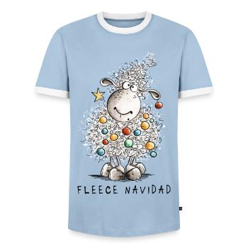 Fleece Navidad Weihnachtsschaf Cartoon Schaf - Männer Kontrast-T-Shirt - Hellblau/Weiß  - Vorne - AI Model Female 172 light (172cm) & AI Model Male 178 light (178cm)