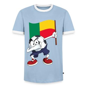 Benin Dabbing football - Men's Ringer Shirt - light blue/white  - Front - AI Model Female 172 light (172cm) & AI Model Male 178 light (178cm)