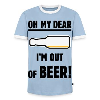 Oh My Dear – I’m Out Of Beer! (Ale Lager / POS 3C) - Men's Ringer Shirt - light blue/white  - Front - AI Model Female 172 light (172cm) & AI Model Male 178 light (178cm)