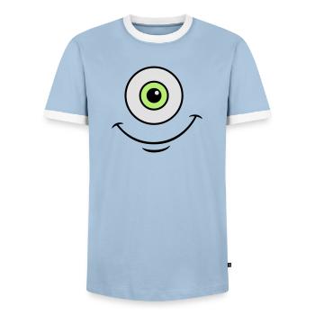 monster eye - Men's Ringer Shirt - light blue/white  - Front - AI Model Female 172 light (172cm) & AI Model Male 178 light (178cm)