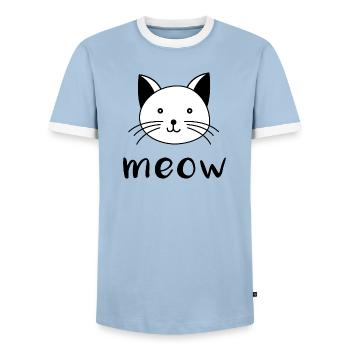Meow Cat Cats Cats Comic Cartoon Shirt Hoodie - Men's Ringer Shirt - light blue/white  - Front - AI Model Female 172 light (172cm) & AI Model Male 178 light (178cm)