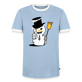 Un bonhomme de neige cool avec le pouce vers le haut - T-shirt contrasté Homme - bleu clair/blanc  - Devant - AI Model Female 172 light (172cm) & AI Model Male 178 light (178cm)