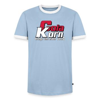 Korn , Party , Cola Korn bringt uns nach vorn(25) - Männer Kontrast-T-Shirt - Hellblau/Weiß  - Vorne - AI Model Female 172 light (172cm) & AI Model Male 178 light (178cm)