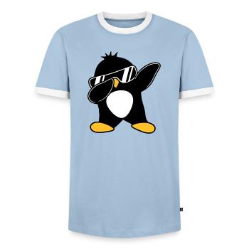 Dabbing Penguin - Men's Ringer Shirt - light blue/white  - Front - AI Model Female 172 light (172cm) & AI Model Male 178 light (178cm)