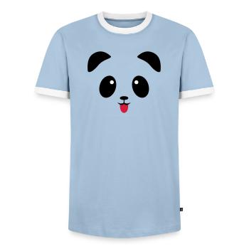 Panda face tongue - Men's Ringer Shirt - light blue/white  - Front - AI Model Female 172 light (172cm) & AI Model Male 178 light (178cm)