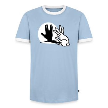 Kaninche Schatten Hand Vulkanischer Gruß trekkie - Männer Kontrast-T-Shirt - Hellblau/Weiß  - Vorne - AI Model Female 172 light (172cm) & AI Model Male 178 light (178cm)