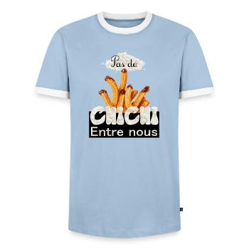 Pas de chichi entre nous - T-shirt contrasté Homme - bleu clair/blanc  - Devant - AI Model Female 172 light (172cm) & AI Model Male 178 light (178cm)