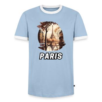 Paris - T-shirt contrasté Homme - bleu clair/blanc  - Devant - AI Model Female 172 light (172cm) & AI Model Male 178 light (178cm)
