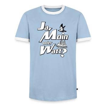 Ja Moin oder Watt? - Männer Kontrast-T-Shirt - Hellblau/Weiß  - Vorne - AI Model Female 172 light (172cm) & AI Model Male 178 light (178cm)