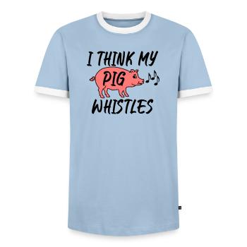 Je pense que mon cochon siffle - T-shirt contrasté Homme - bleu clair/blanc  - Devant - AI Model Female 172 light (172cm) & AI Model Male 178 light (178cm)