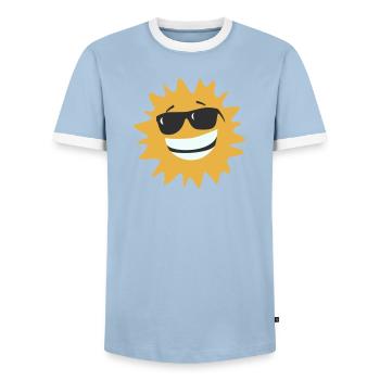 Sunburst Smiling with Sunglasses - Men's Ringer Shirt - light blue/white  - Front - AI Model Female 172 light (172cm) & AI Model Male 178 light (178cm)