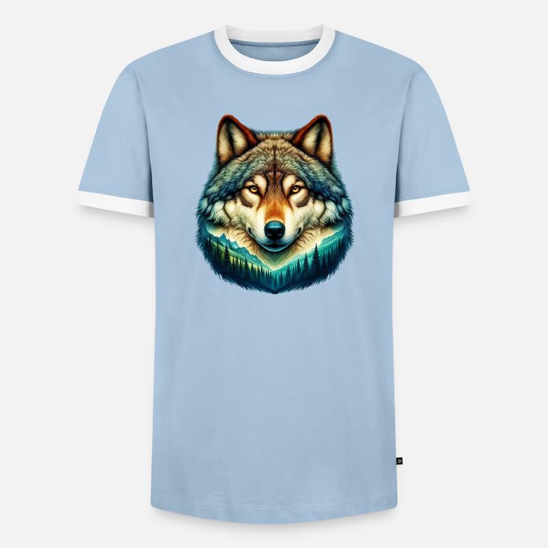 Wolf - Men's Ringer Shirt - light blue/white