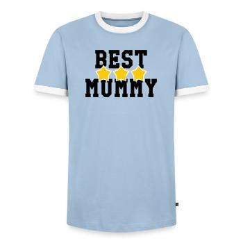 Best Mom - Mother's Day - Men's Ringer Shirt - light blue/white  - Front - AI Model Female 172 light (172cm) & AI Model Male 178 light (178cm)