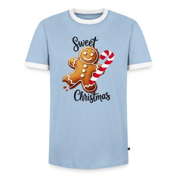 Joyeux bonhomme en pain d’épice avec canne à sucre - T-shirt contrasté Homme - bleu clair/blanc  - Devant - AI Model Female 172 light (172cm) & AI Model Male 178 light (178cm)