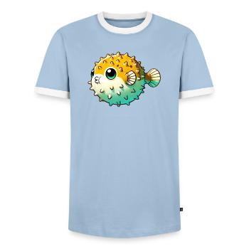 Blowfish - Men's Ringer Shirt - light blue/white  - Front - AI Model Female 172 light (172cm) & AI Model Male 178 light (178cm)