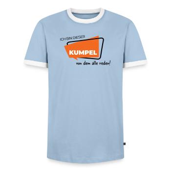 Ich bin dieser Kumpel von dem alle reden - Männer Kontrast-T-Shirt - Hellblau/Weiß  - Vorne - AI Model Female 172 light (172cm) & AI Model Male 178 light (178cm)