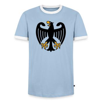 Germany Eagle Coat of Arms - Men's Ringer Shirt - light blue/white  - Front - AI Model Female 172 light (172cm) & AI Model Male 178 light (178cm)