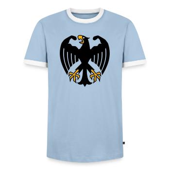 German Fitness Federal Eagle with Muscles - Men's Ringer Shirt - light blue/white  - Front - AI Model Female 172 light (172cm) & AI Model Male 178 light (178cm)