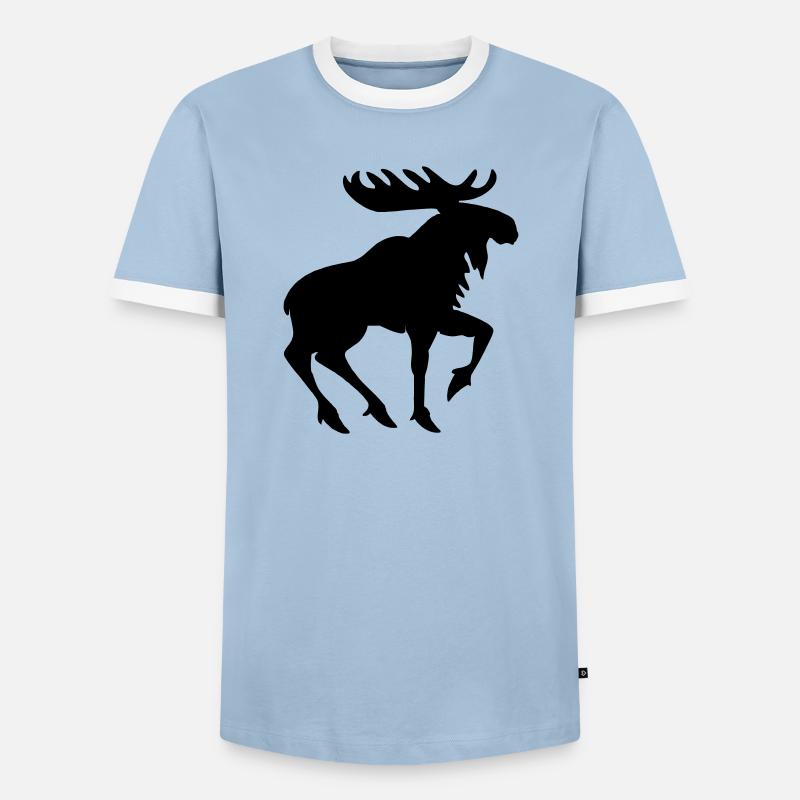 Heraldic Moose – Shadow Style Emblem - Men's Ringer Shirt - light blue/white 