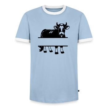Cow Silhouette with Text Space – Farm Shirt - Men's Ringer Shirt - light blue/white  - Front - AI Model Female 172 light (172cm) & AI Model Male 178 light (178cm)