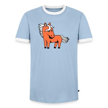 Pferd Süß Pony Fohlen Pferdemädchen Niedlich Comic - Männer Kontrast-T-Shirt - Hellblau/Weiß  - Vorne - AI Model Female 172 light (172cm) & AI Model Male 178 light (178cm)