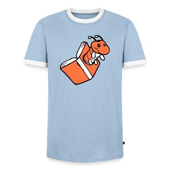 bookworm caterpillar nerd book hole geek worm read - Men's Ringer Shirt - light blue/white  - Front - AI Model Female 172 light (172cm) & AI Model Male 178 light (178cm)