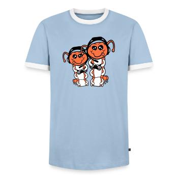 2 gamer caterpillar nerd gaming controller console game - Men's Ringer Shirt - light blue/white  - Front - AI Model Female 172 light (172cm) & AI Model Male 178 light (178cm)