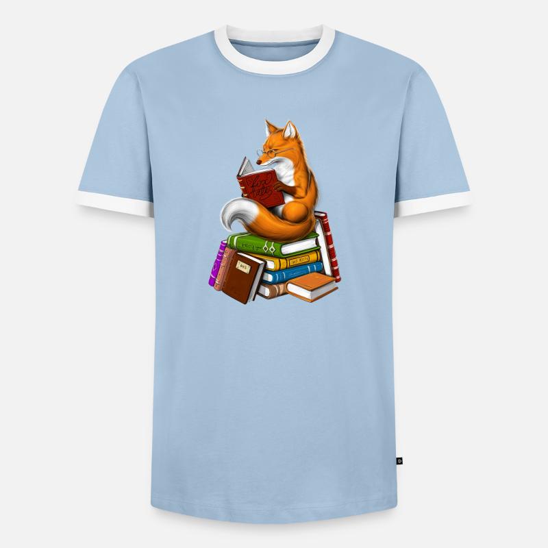 Fuchs liest ein Buch - Männer Kontrast-T-Shirt - Hellblau/Weiß