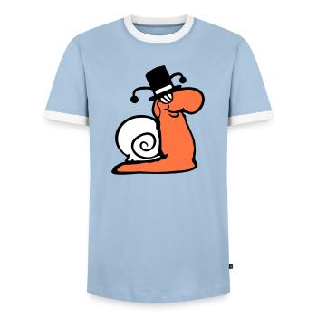 Mr Snail Sir Lord Rich Monocle Glasses Cylinder - Men's Ringer Shirt - light blue/white  - Front - AI Model Female 172 light (172cm) & AI Model Male 178 light (178cm)
