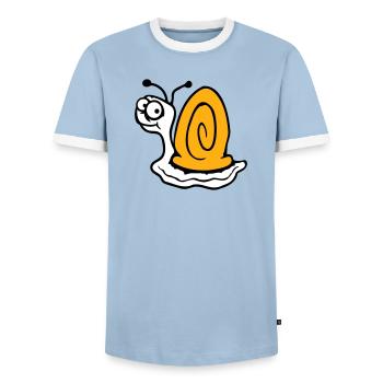Snail anxious unsure looking back cute - Men's Ringer Shirt - light blue/white  - Front - AI Model Female 172 light (172cm) & AI Model Male 178 light (178cm)