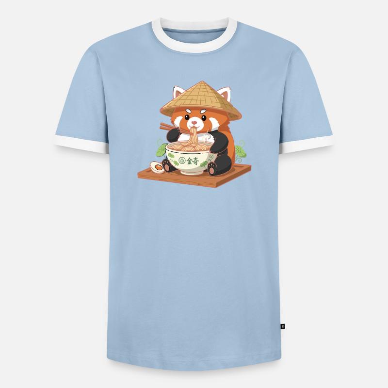 Panda Ramen with Straw Hat - Men's Ringer Shirt - light blue/white 
