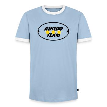 Aikido-Team - Männer Kontrast-T-Shirt - Hellblau/Weiß  - Vorne - AI Model Female 172 light (172cm) & AI Model Male 178 light (178cm)