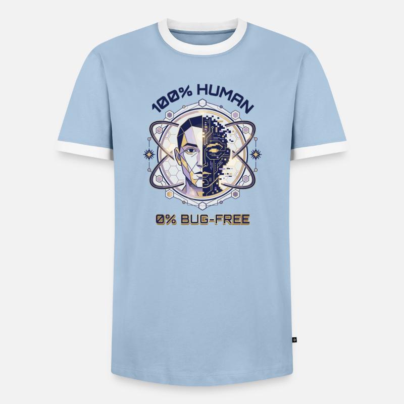 Menschlicher Glitch Code - Männer Kontrast-T-Shirt - Hellblau/Weiß 